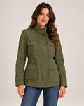 Women's army green utility jacket front view