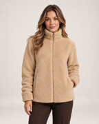 Women's Fleece Jacket – Borg Fleece Zip Up Jacket beige front view
