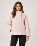 Women's Funnel Neck Coat with Double-Breasted Front beige front view