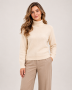 Women's Turtleneck Roll Neck Sweater beige front view