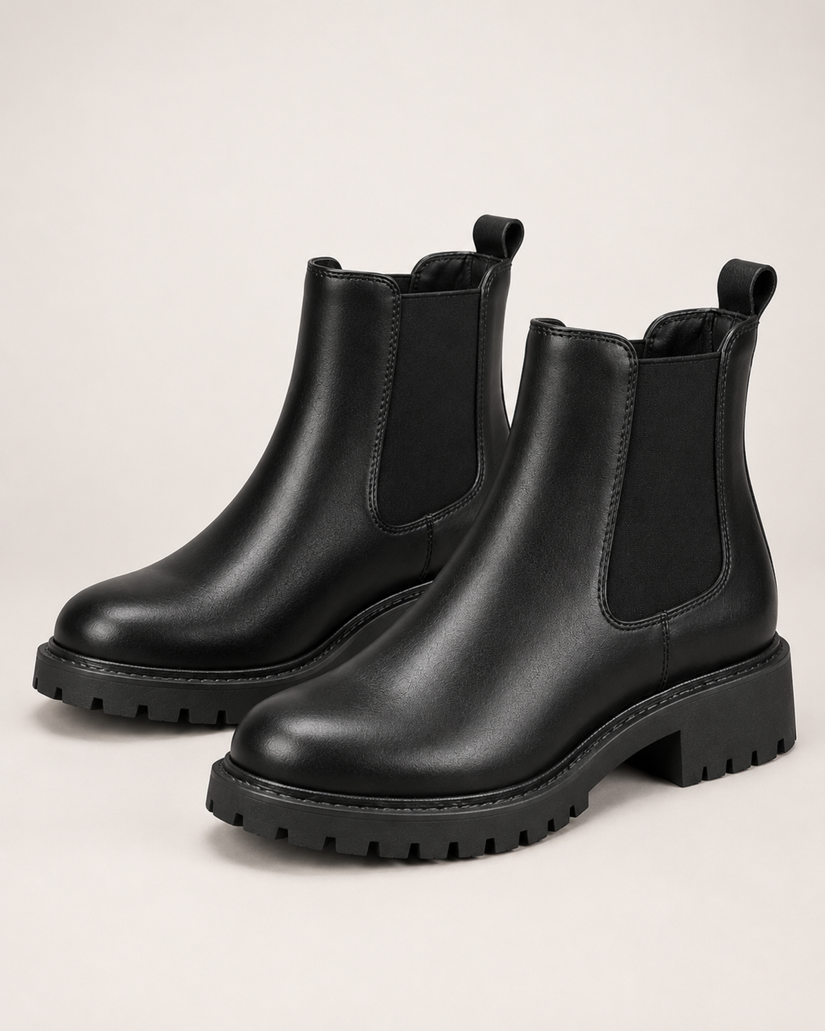 Women's black chunky Chelsea ankle boots pair