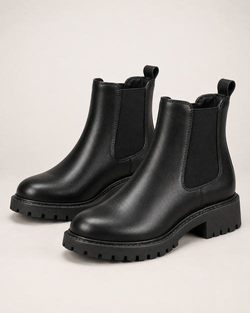 Women's black chunky Chelsea ankle boots pair