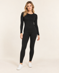 Women's black crew neck thermal base layer set front view