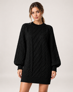 Women's black oversized cable knit jumper dress front view