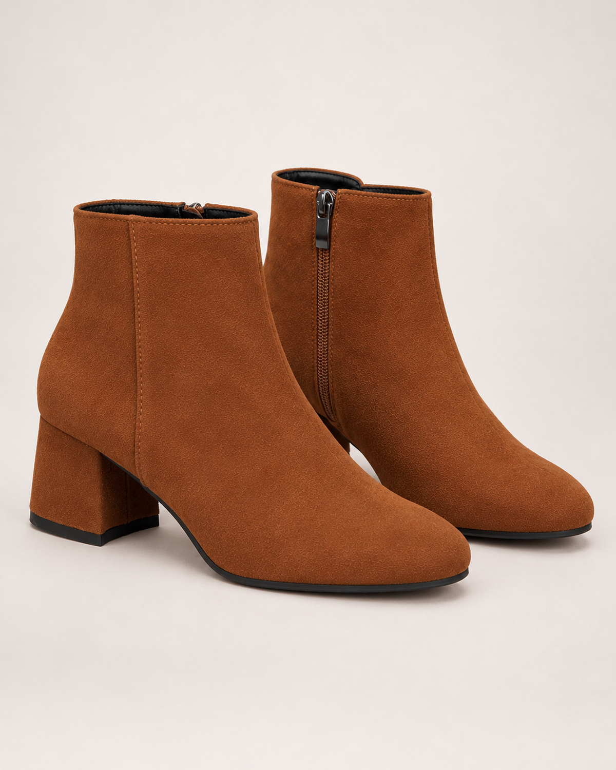 Women's brown suede heeled ankle boots pair
