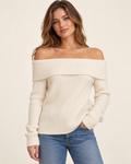 Women's cream off shoulder knitted jumper front view