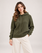 Women's Oversized Knitted Hoodie green front view