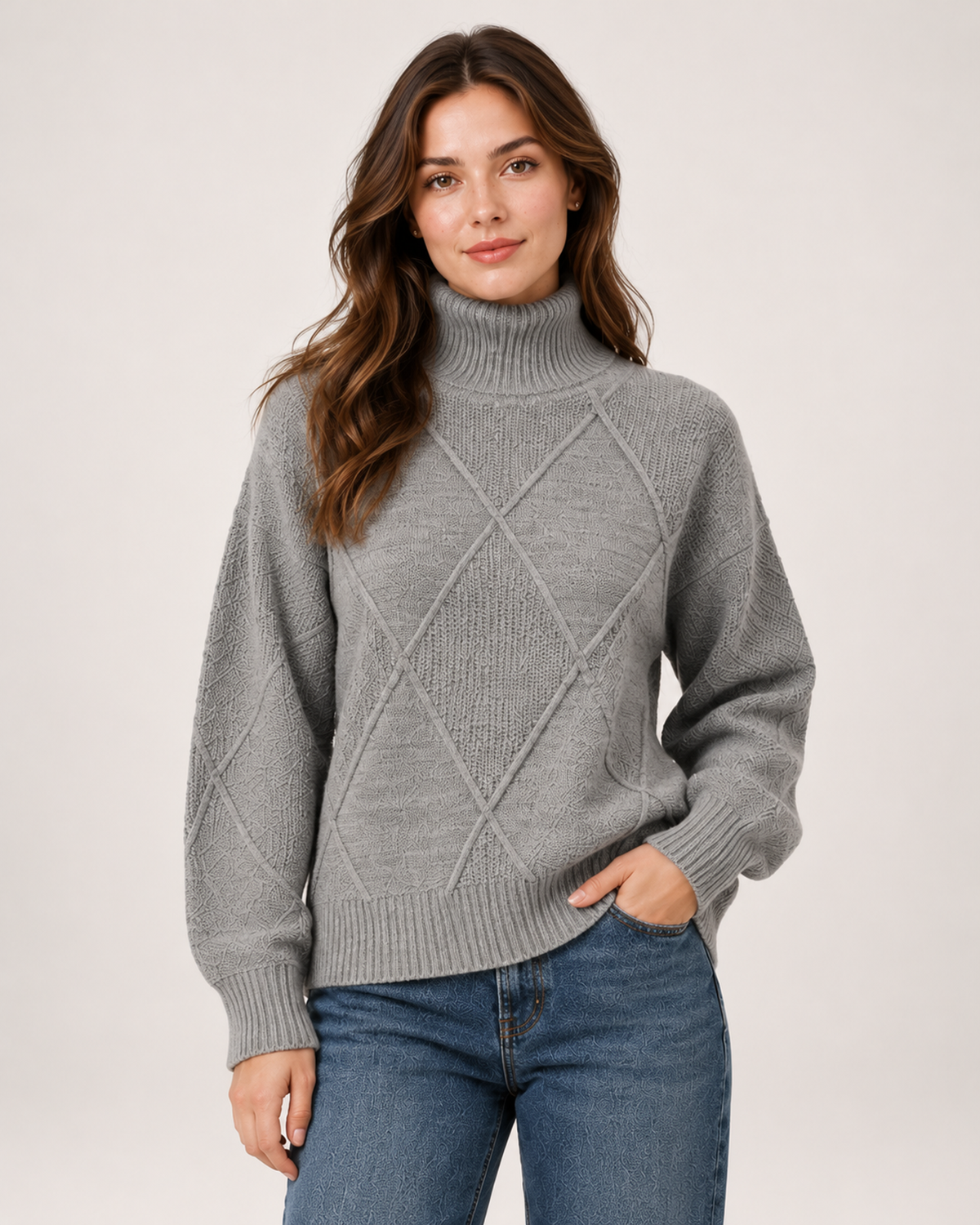 Women's Oversized Turtleneck Jumper grey front view