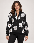 Women’s black half-zip jumper with floral pattern – front view