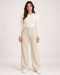 Women's light beige corduroy wide leg trousers front view