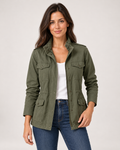 Women's olive utility jacket front view