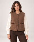 Women's brown borg gilet with contrast trim front view