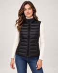 Women's black lightweight gilet with stand collar front view
