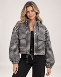 Women's black and white checked cropped jacket front view