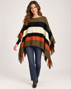 Women's khaki colour block poncho front view