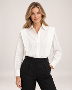 Women's Classic White Button Blouse for Business Casual front view