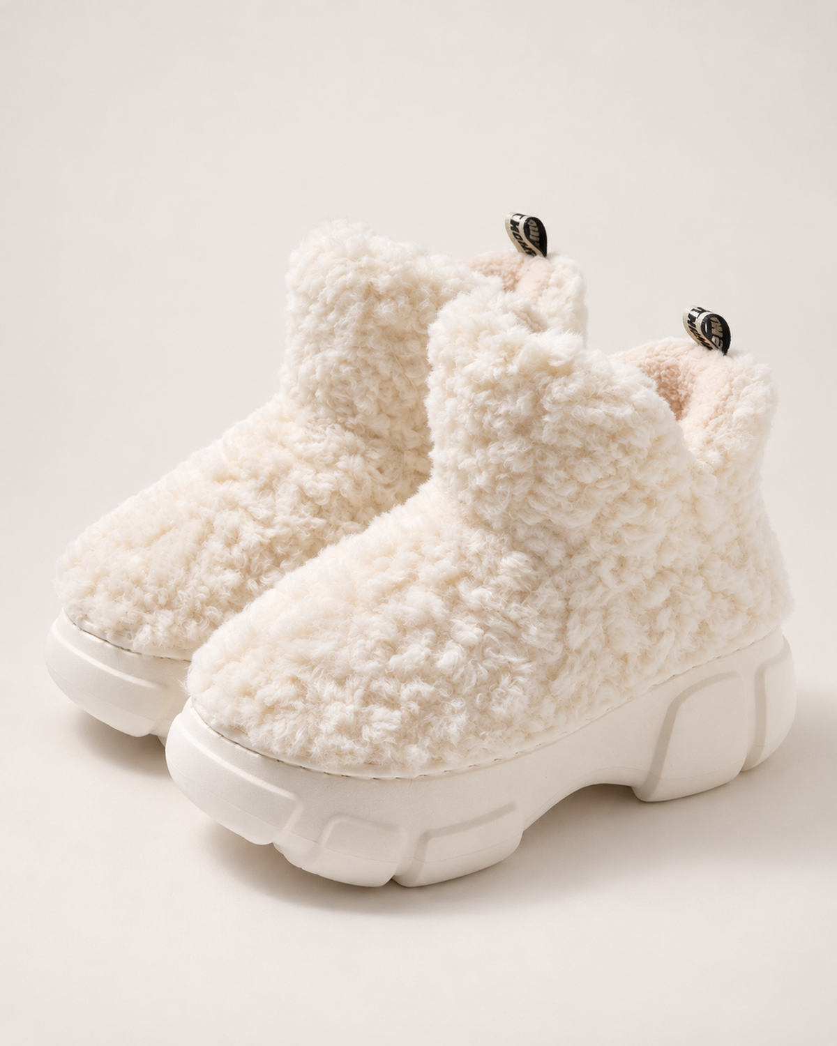 Women’s Snow Boots with Platform Sole and Fluffy Ankle Cuff in White, product only view