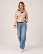 Women's V Neck Collared Knitted Jumper product view
