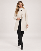 Women's Mid Length Coat with Collarless Neck product view