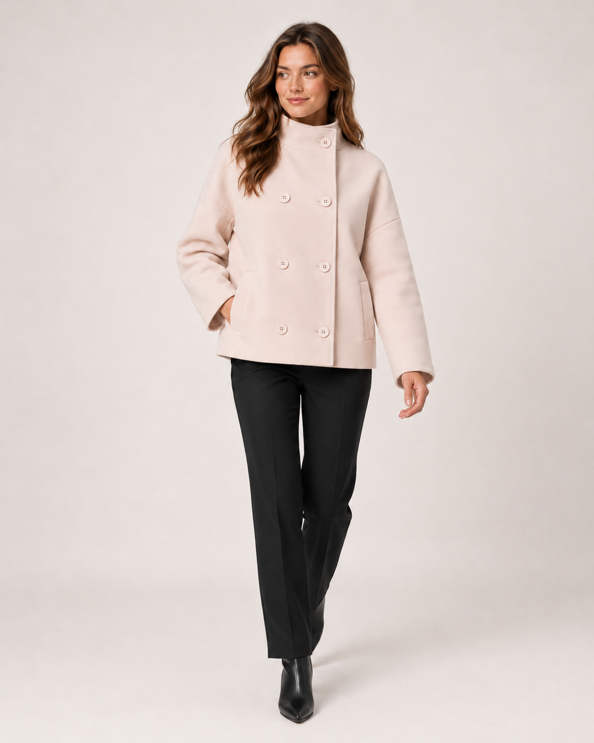 Women's Funnel Neck Coat with Double-Breasted Front product view