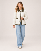 Women's Quilted Jacket – Lightweight Contrast Trim Button-Up Coat product view