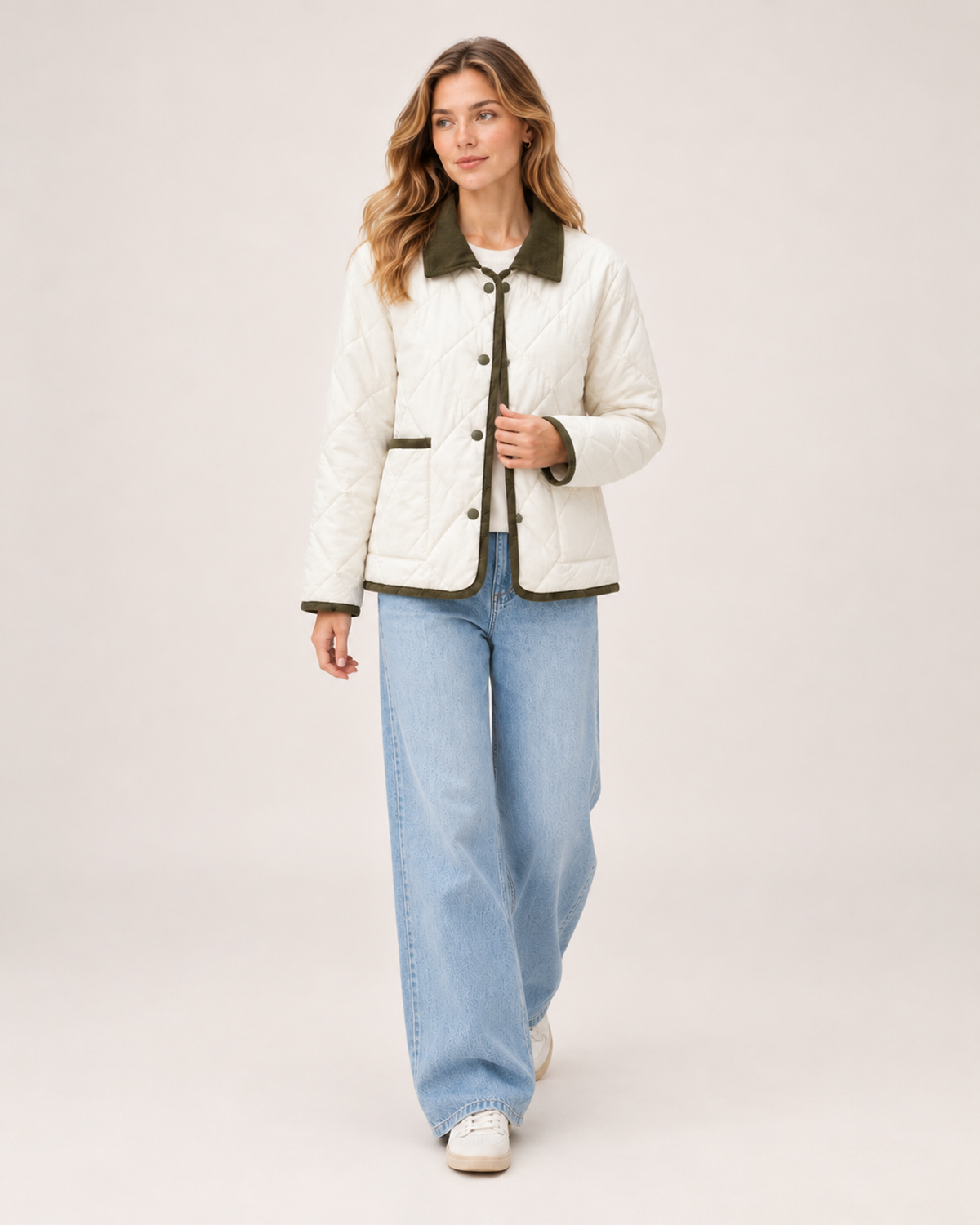 Women's Quilted Jacket – Lightweight Contrast Trim Button-Up Coat product view