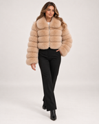Women's Faux Fur Jacket with Cropped Shape and Wide Collar product view