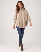 Women's Cable Knit Jumper with High Neck and Batwing Sleeves product view