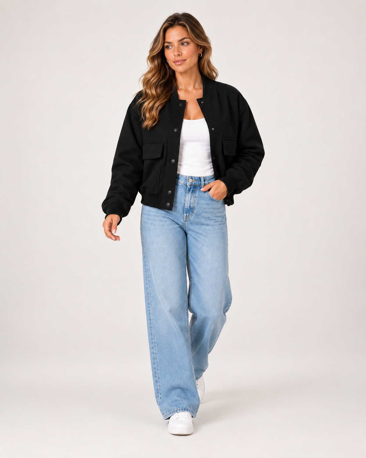 Women's Oversized Bomber Jacket – Button Front Casual Jacket product view