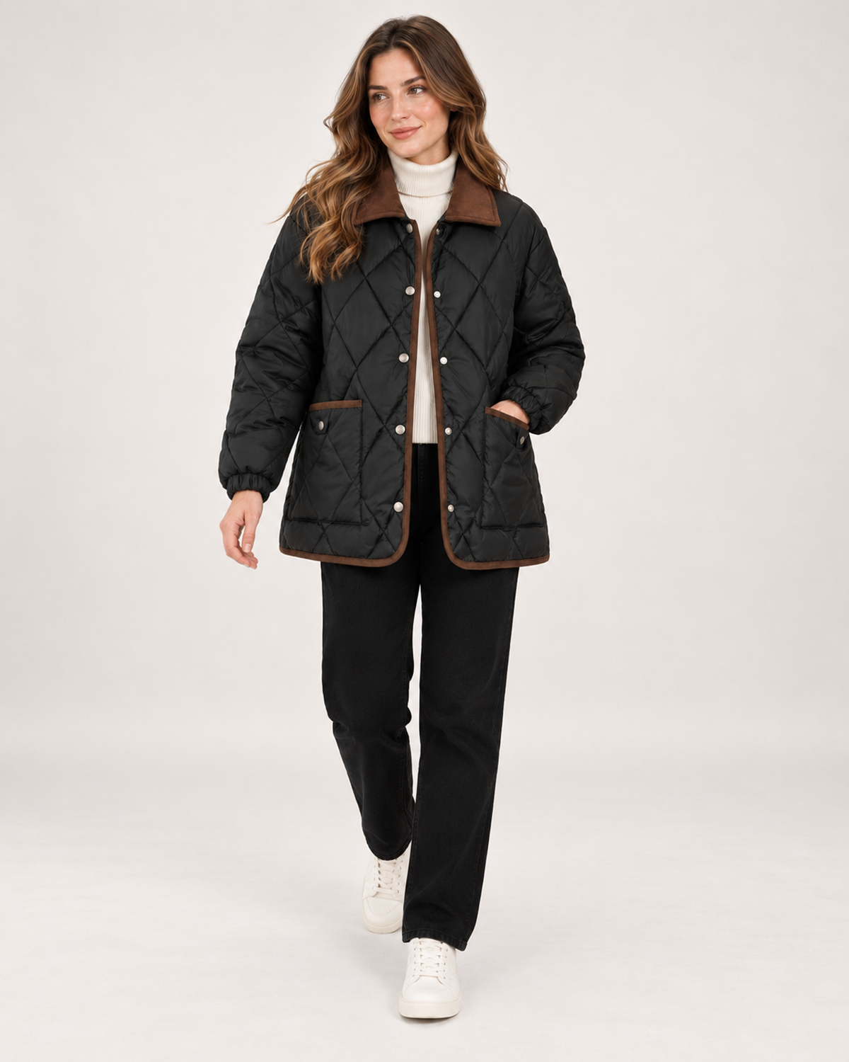 Women's Quilted Jacket with Contrast Collar product view