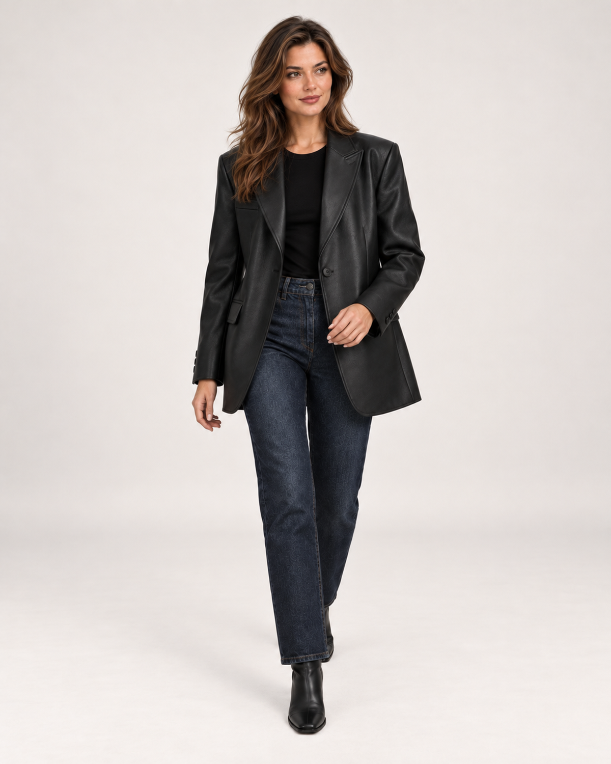 Women's Faux Leather Blazer with Oversized Fit product view
