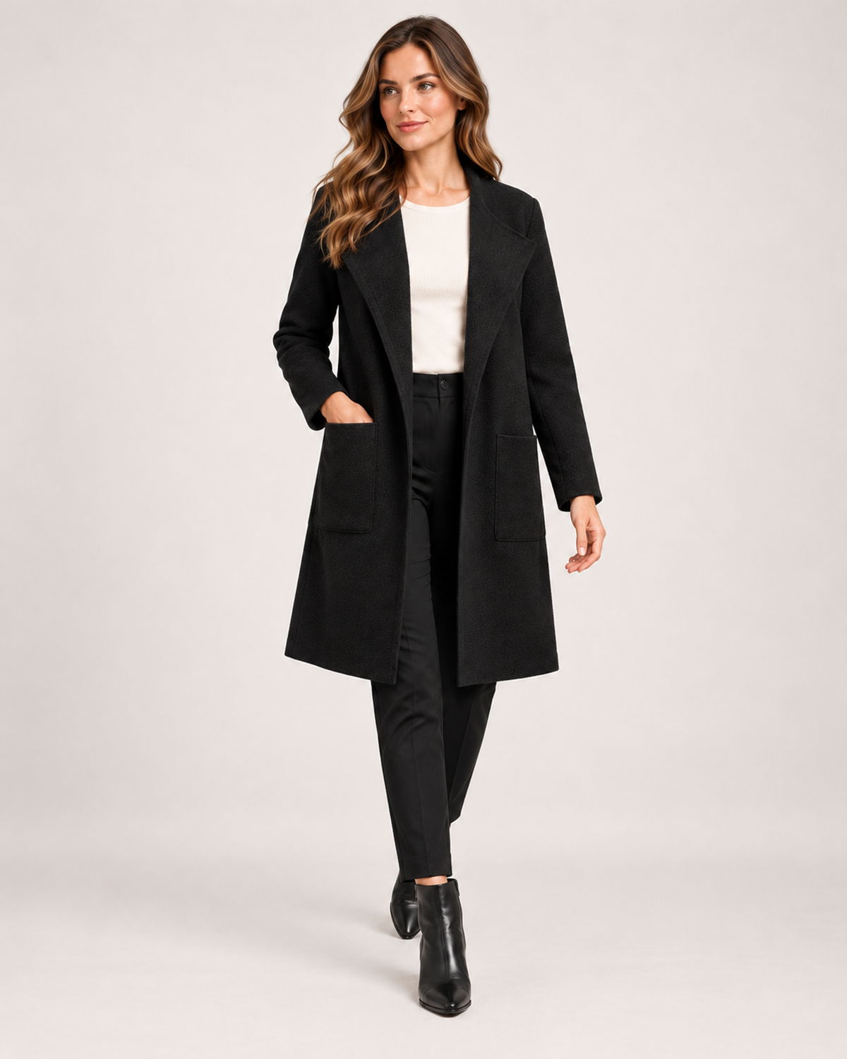 Women's Coatigan with Lapel Collar and Pockets product view