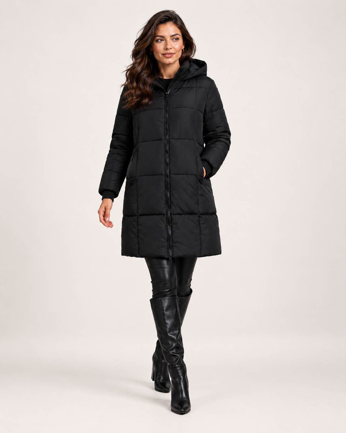 Women's Longline Padded Puffer Coat with Hood product view