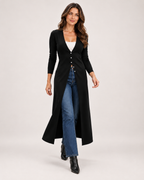 Women's Coatigan with V Neck and Longline Button Front product view