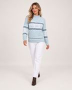 Women's Christmas Jumper with Fair Isle Pattern and Roll Neck walking view