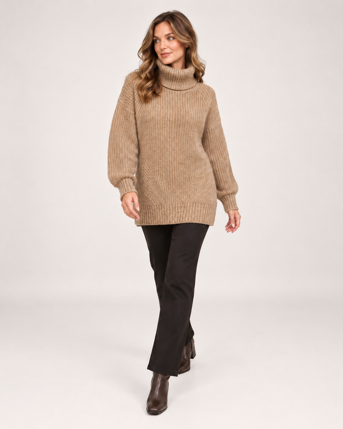 Women's Roll Neck Jumper with Relaxed Longline Fit product view