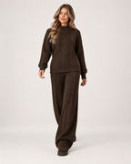 Women's Knitted Co-Ord Set with Cable Knit Jumper and Wide Leg Trousers product view