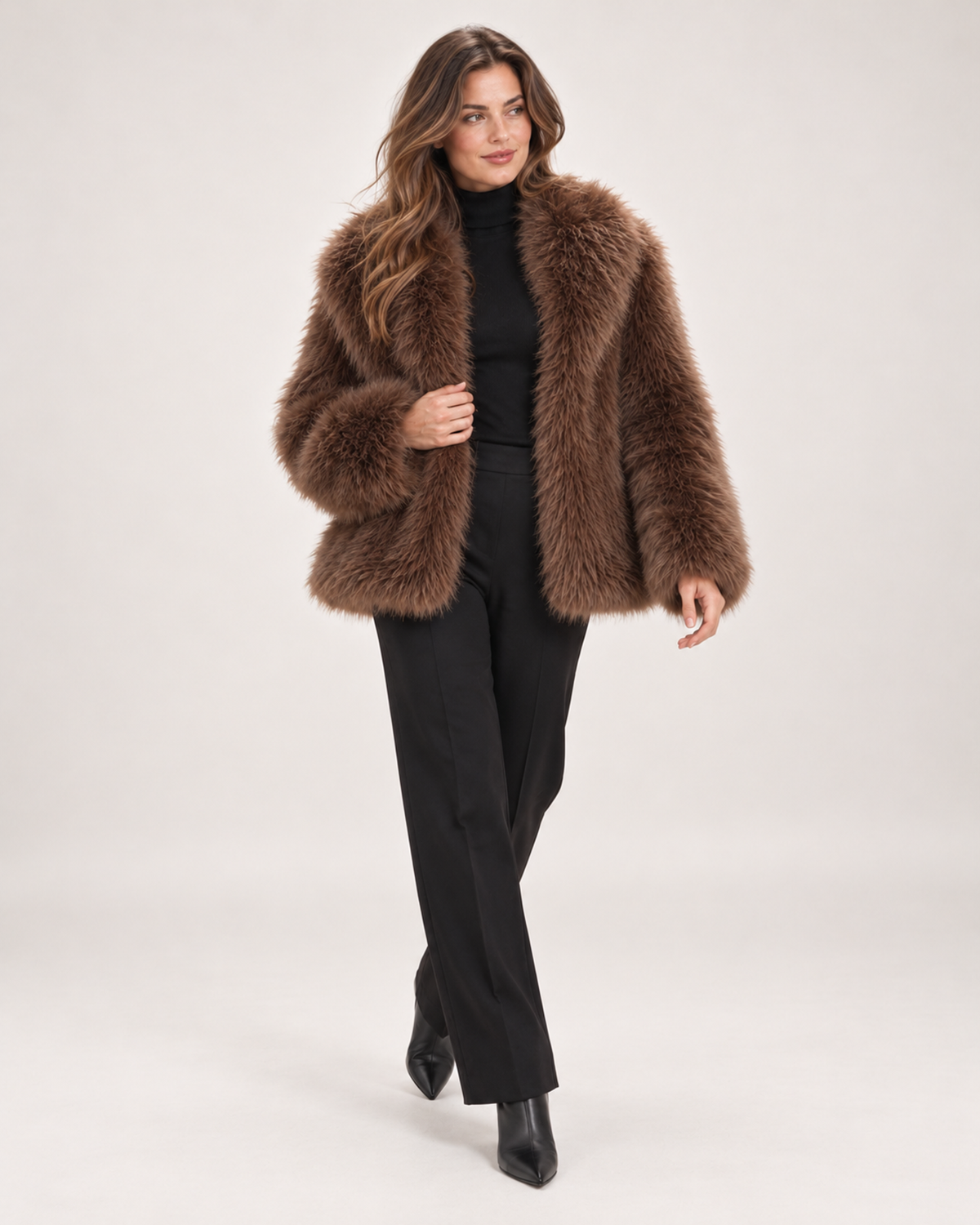 Women's Faux Fur Jacket with Wide Collar product view