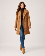Women's Checked Coat Long Tailored Button Front Style product view