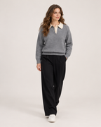 Women’s Collared Jumper with Colour Block Design in Grey, full body view