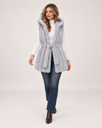Women's Hooded Gilet with Faux Fur Finish and Belt product view