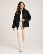 Women's Black Quilted Jacket – Lightweight Zip-Up Style product view