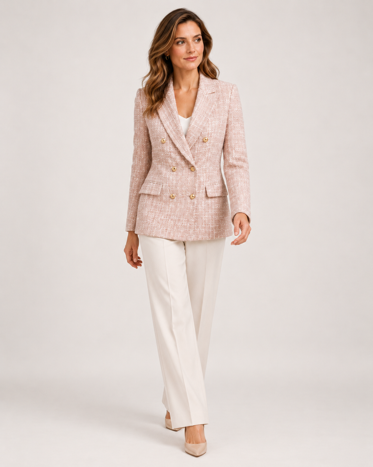 Women's Tweed Blazer Double Breasted Tailored Jacket product view