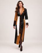 Women's Long Trench Coat with Patchwork Colour Block Design product view
