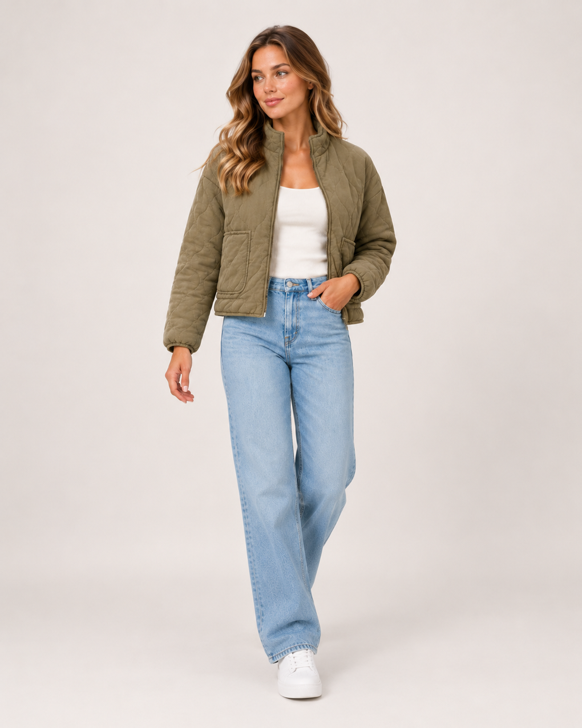 Women's Quilted Jacket – Lightweight Casual Jacket with Front Pockets product view