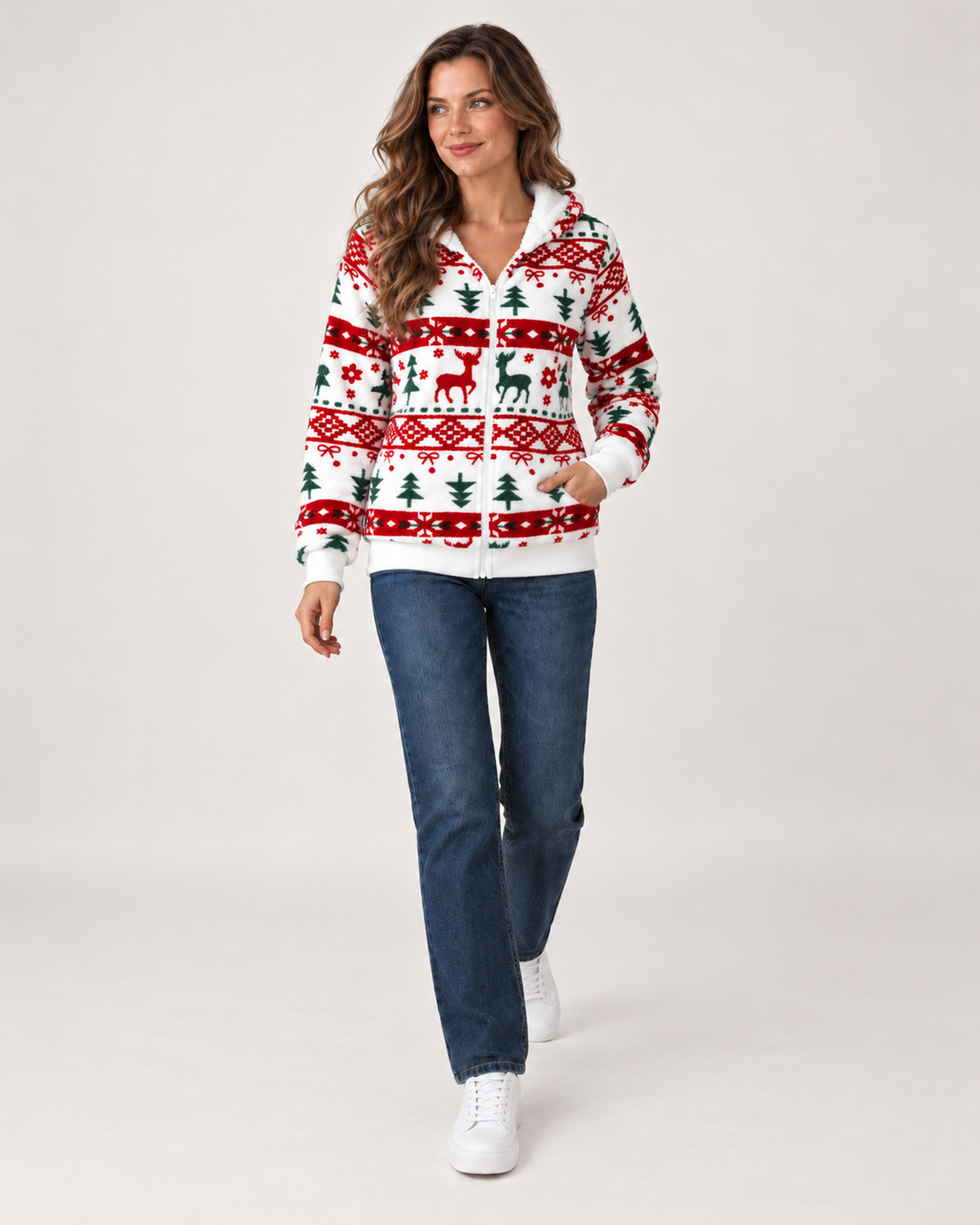 Women's Christmas Cardigan with Hood and Zip Front product view