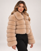 Women's Faux Fur Jacket with Cropped Shape and Wide Collar product view