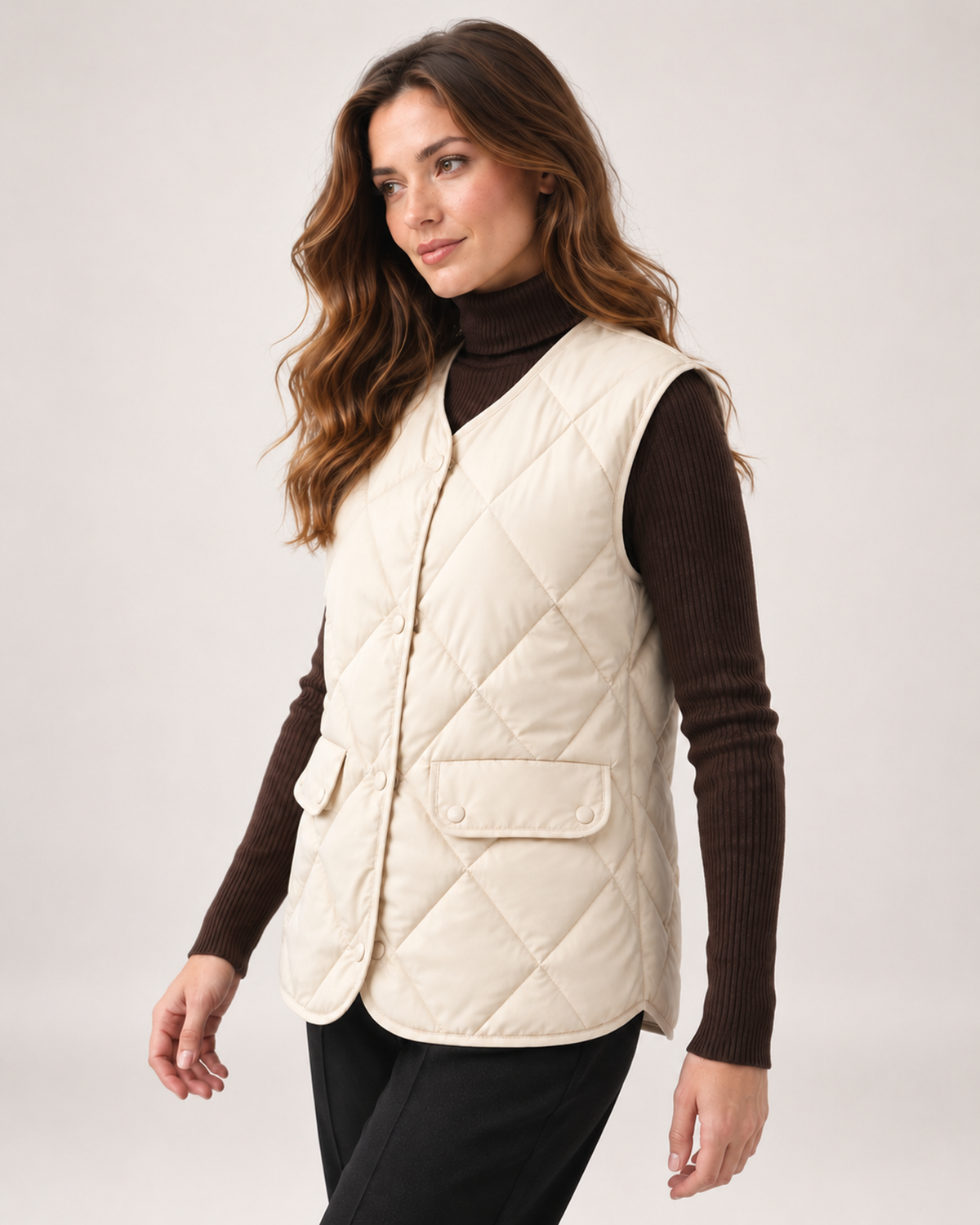 Women's Quilted Gilet with Diamond Design and Patch Pockets product view