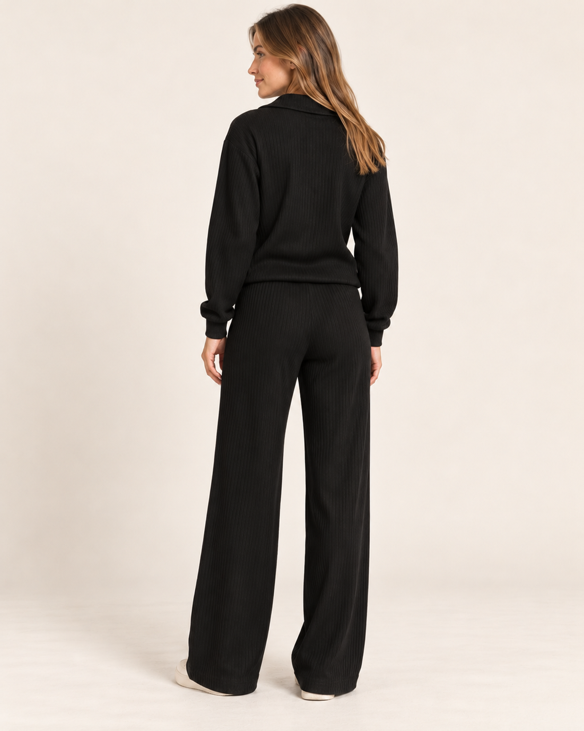 Women's black half zip co-ord set back view