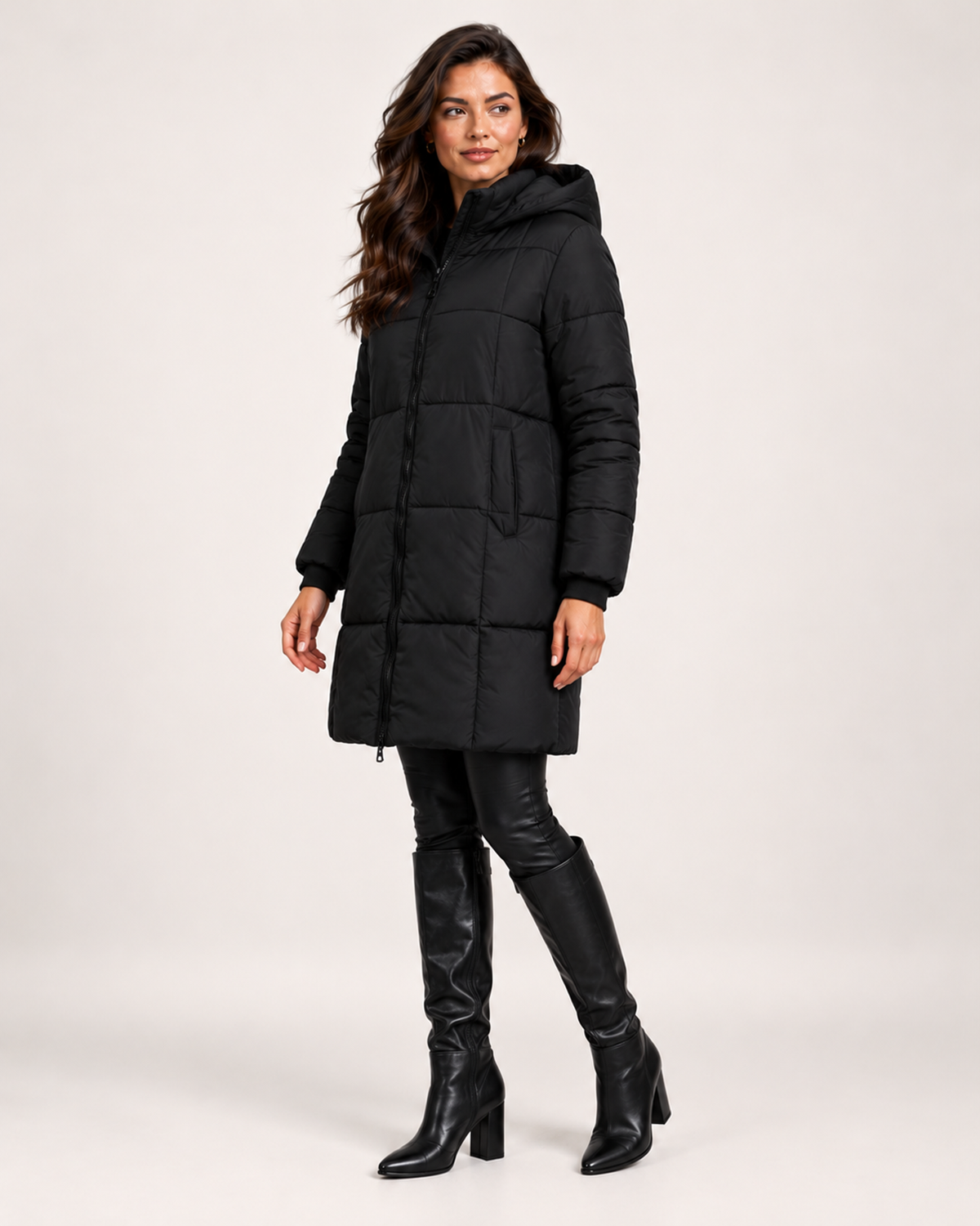 Women's Longline Padded Puffer Coat with Hood product view
